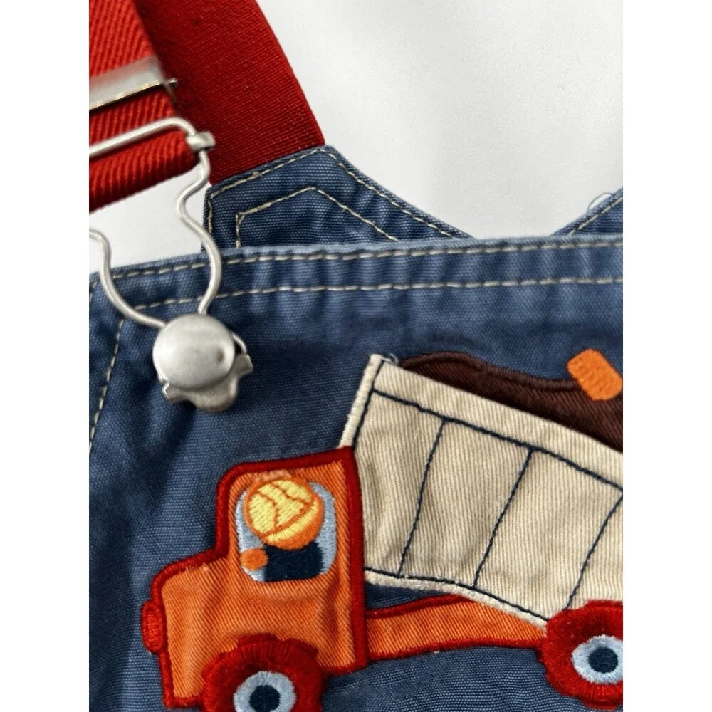 Le Top 24 Months Blue Overalls Embroidered Appliqué construction truck boys